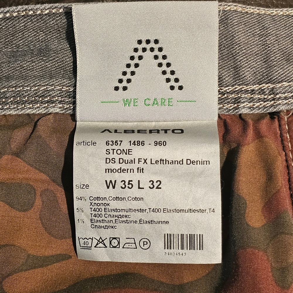 Alberto Modern Fit Jeans Stone Grey DS Dual FX Lefthand Denim Mens W35 L32‎ - Picture 9 of 12